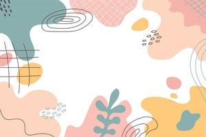 Abstract background in pastel colors. Hand drawn various geometric organic shapes, lines, spots, drops. Template frame, border for inscriptions. Geometric shapes forms lines. Vector illustration