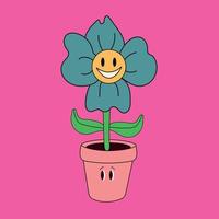 Flower pot. Abstract cartoon character with a face. Hand drawn vector illustration. Botanical pot, cute home indoor plants. isolated elements