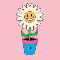 Flower pot. Abstract cartoon character with a face. Hand drawn vector illustration. Botanical pot, cute home indoor plants. isolated elements