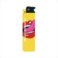 brillante amarillo encendedor con sexy labios y lengua impresión. vector ilustración