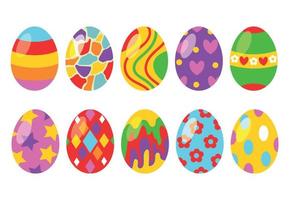 Colorful set of colored Easter eggs with a pattern. Design elements for holiday cards. Easter collection with different texture. Cartoon flat style vector illustration