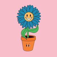 Flower pot. Abstract cartoon character with a face. Hand drawn vector illustration. Botanical pot, cute home indoor plants. isolated elements