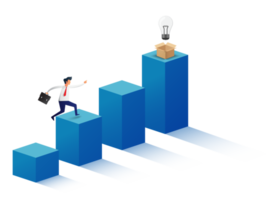 Businessman jumping to the top of the graph have light bulb up from the opening box png