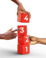 Different hands in a building blocks game. isolated on transparent png background