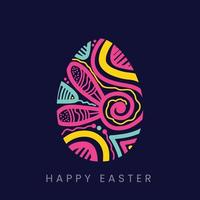 Easter eggs doddle art style Vector Illustration. Happy easter logo with a colorful egg on a dark background.