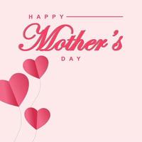 Happy mothers day 3d realistic background illustration with pink heart shaped vector and copy space Area