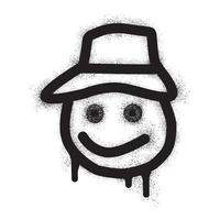 Smiling face emoticon wearing baseball cap with black spray paint vector