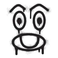 Scared shocked face emoticon graffiti with black spray paint vector