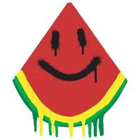 Smiling watermelon slice  emoticon painted using a colorful paint brush vector