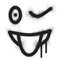 Smiling face tongue out emoticon graffiti with black spray paint vector