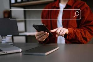 Searching Browsing Internet Data Information Networking Concept with blank search bar. photo