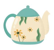 floral teapot design vector