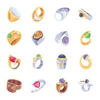 Set of Fantasy Ring Flat Style Icons vector
