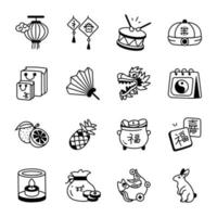 Doodle Icons Collection of Chinese New Year vector