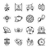 Pack of Chinese Decor Sketchy Icons vector