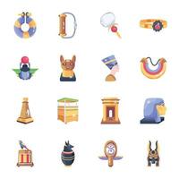 Bundle of Egyptian Artifacts Flat Style Icons vector