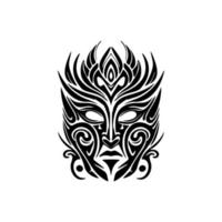 Vector illustration of a Polynesian mask tattoo displayed in black and white