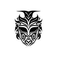 Drawing of a Polynesian mask tattooin black and white vector form