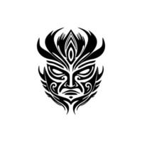 Vector drawing of a black and white Polynesian mask tattoo.