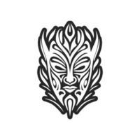 Vector sketch of a Polynesian mask tattoo in black and white.