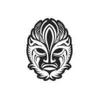 Vector sketch of a Polynesian mask tattoo in monochrome.