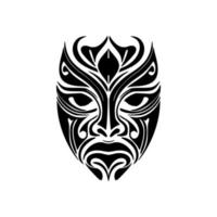 Vector illustration of a Polynesian mask in black and white.