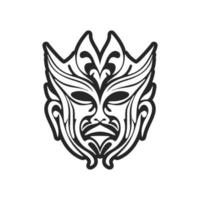 Vector sketch of a Polynesian mask tattoo in black and white.