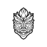 Vector illustration of a Polynesian mask tattoo in black and white