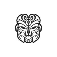 Vector illustration of a Polynesian mask tattoo in black and white.