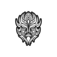 Vector sketch of Polynesian mask tattoo in black and white