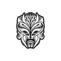 Vector sketch of a tattoo of a Polynesian mask in black and white.