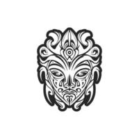 Vector illustration of a Polynesian mask tattoo in black and white.