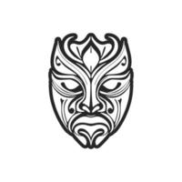 Illustration of Polynesian mask tattoo in black and white vector format.