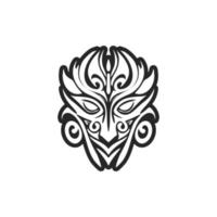 Vector sketch of a Polynesian mask tattoo with a black and white color scheme.