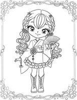 Girl cartoon doodle kawaii anime coloring page cute illustration drawing clip art character chibi manga vector