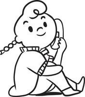 dibujos animados mujer teléfono garabatear kawaii anime colorante página linda ilustración clipart personaje chibi manga cómic dibujo línea Arte gratis descargar vector