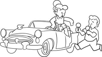 Cartoon woman car doodle kawaii anime coloring page cute illustration character vector