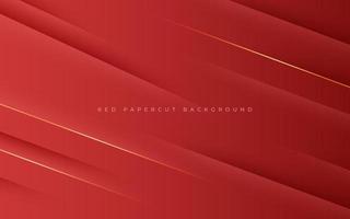 abstract red papercut diagonal stripe with gold line shadow and light background. eps10 vector