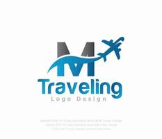 Letter M travel logo and airplane logo vector