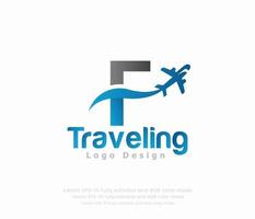 Letter F travel logo and airplane logo vector