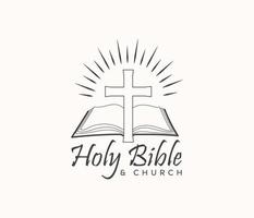 Holy Bible and church logo with a cross vector