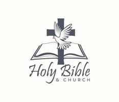 Holy Bible and church logo with a cross vector