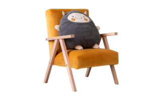 laranja cadeira e cinzento pelúcia brinquedo isolado em uma transparente fundo png