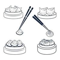 Set Of Isolated Dim Sum, Chopsticks, Asain Food Vector Clip Art. Premium Hi-Quality Design. Best Creative Dim Sum Illustrations Vector Art With Hi-Quality.