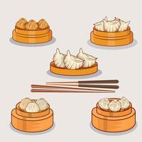 Big Set Of Isolated Watercolor Chopsticks, Dim Sum illustration Asian Food Design. Best Creative Dim Sum Illustrations Vector Art With Hi-Quality