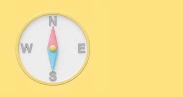 Simple pastel compass, navigation, direction finding. 3D rendering. Icon on yellow background, space for text. photo
