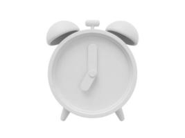 blanco mínimo dibujos animados alarma reloj. 3d representación. icono en blanco antecedentes. foto