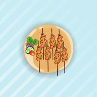 Drawn Satay Illustration Vector, And Premium Watercolor Background, Satay Asian Food Premium Hi-Quality Creative Food Satay Illustration Design. vector