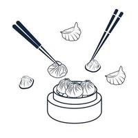 Dim Sum Vector Clip Art Design, With Chopsticks , Asian Food Dim Sum Premium Vector Design. Best Creative Dim Sum Illustrations Vector Art With Hi-Quality.