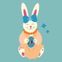 Easter bunny with an egg in a dress and with a bow. vector